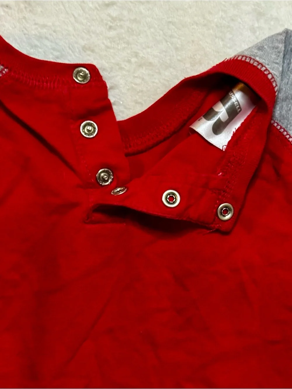 University of Nebraska Huskers Red & Gray 12 month Baby Romper with bottom snaps
